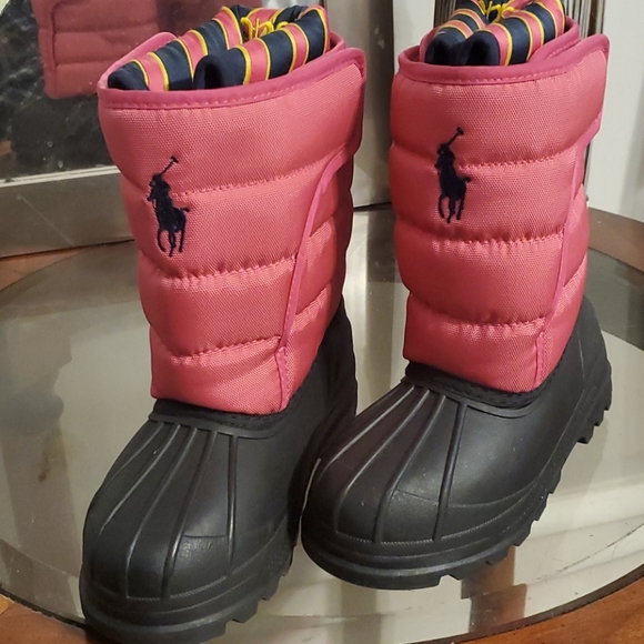 Children's Ralph Lauren Polo Kids Snow Boots Kids Sz 10 Blk/Pnk - Picture 1 of 6